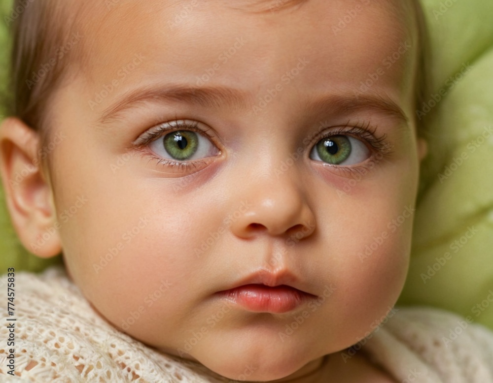 Baby portrait. Closeup face with bright green eyes. Babies, eyes, ophthalmology, curiosity, happiness, explore the world, joy, childhood, psychology, parenthood, portrait concepts Baby portrait. Closeup face with bright green eyes. Babies, eyes, ophthalmology, curiosity, happiness, explore the world, joy, childhood, psychology, parenthood, portrait concepts
