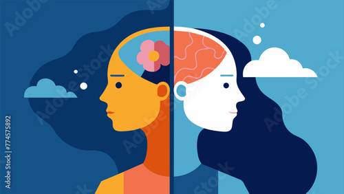 A splitscreen image of a persons thoughts above the surface and their actions beneath highlighting the disconnect between conscious beliefs and