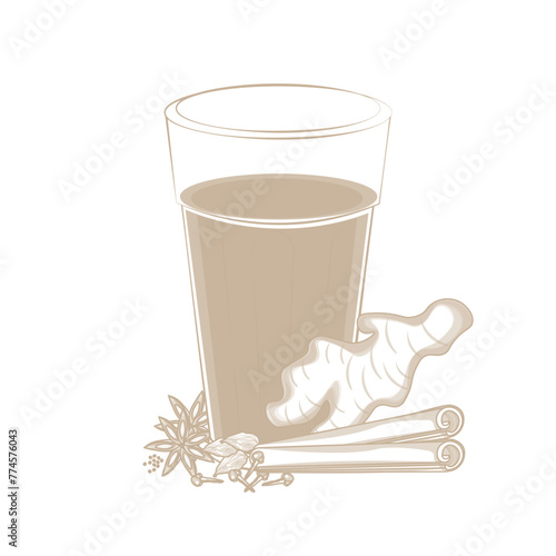 Vector Illustration logo Simple line art Indian chai 