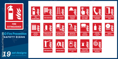 19 set iso fire prevention safety signs size a4/a3/a2/a1