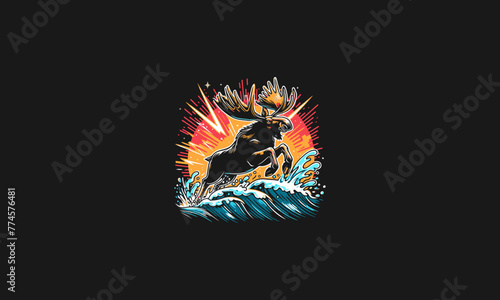 moose jump with lightning vector artwork design