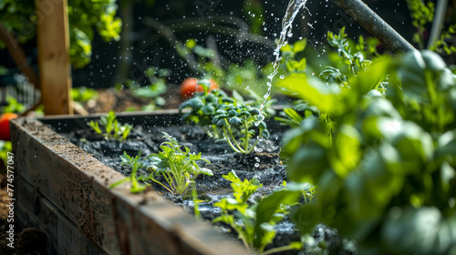 Plant sprouts in a field, a farmer watering them; tomato seedlings in a farmer's garden, agriculture, plants and life (soft focus, narrow depth of field)