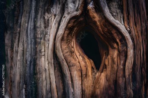 Hollow in tree, close up detail of natural formation