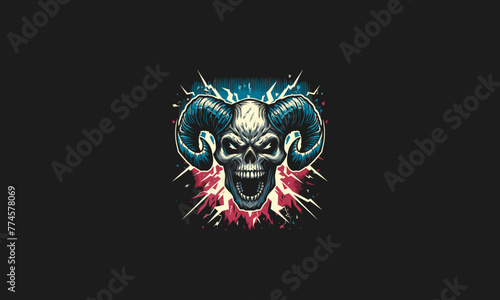 head skull with horn and lightning background vector artwork design