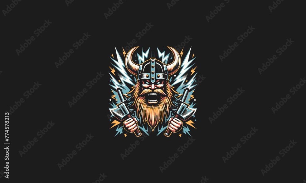Obraz premium viking angry with background lightning vector artwork design