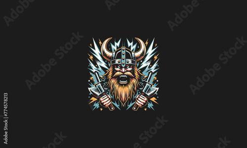 viking angry with background lightning vector artwork design