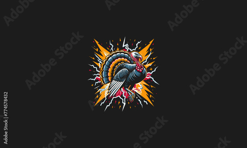 turkey with lightning background vector artwork design