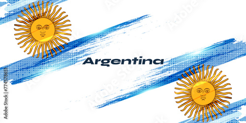 Argentina Flag in Grunge Brush Paint Style with Halftone and Glowing Light Effects. Argentinian Flag in Grunge Concept