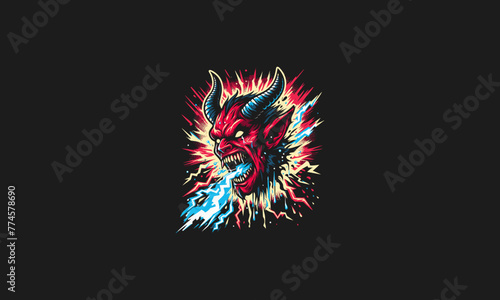 devil angry with lightning background vector artwork design