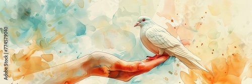 illustration of a white dove perched on a hand photo
