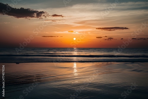 Light reflection on sea surface  tranquil beach scene  serene