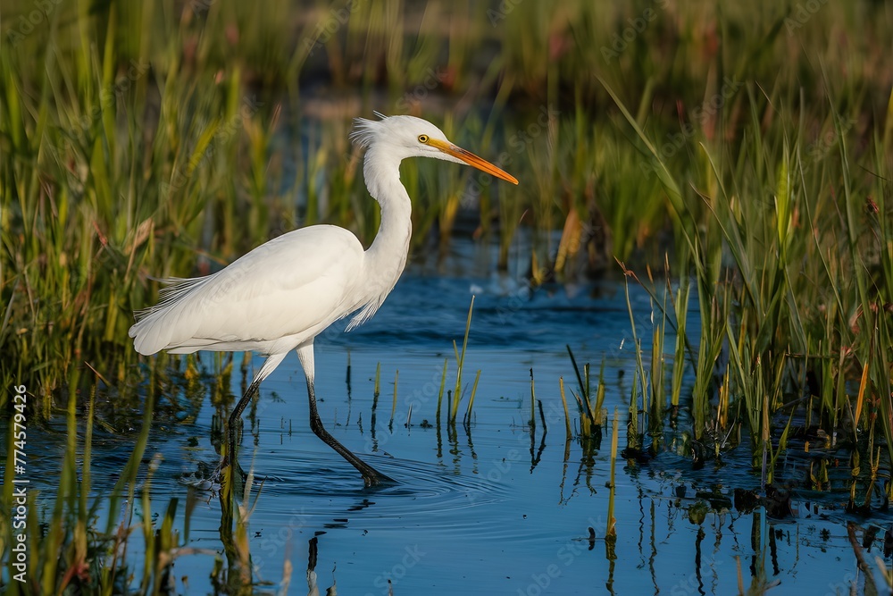 Little egret walking next to water, Camargue France wildlife Little egret walking next to water, Camargue France wildlife