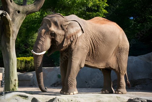 Majestic elephant  iconic zoo resident  basks in tranquil sunlight