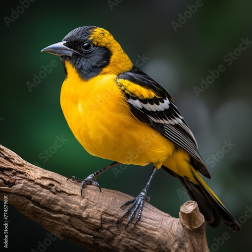 illustration of a yellow and black bird perched on a branch by Charl, Generative ai photo