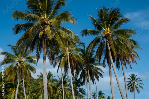 Majestic palm trees sway in warm breeze, tropical paradise
