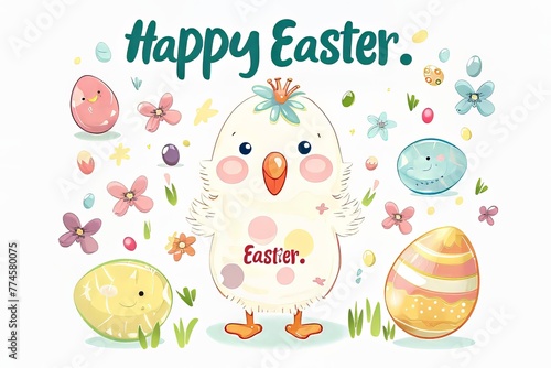Easter Greetings: cute clip art with phrases like 