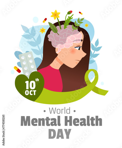 Medical illustration World mental health day vector poster.