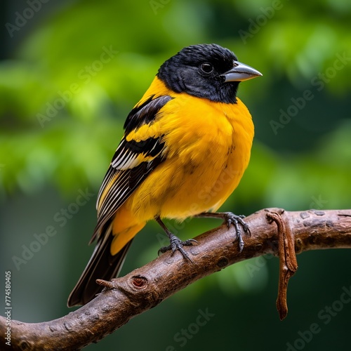 illustration of a yellow and black bird perched on a branch by Charl, Generative ai photo