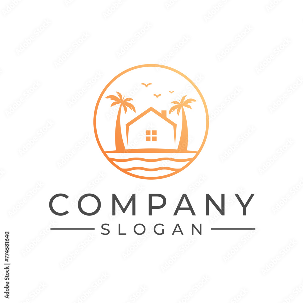 Fototapeta premium House with palm tree circular logo