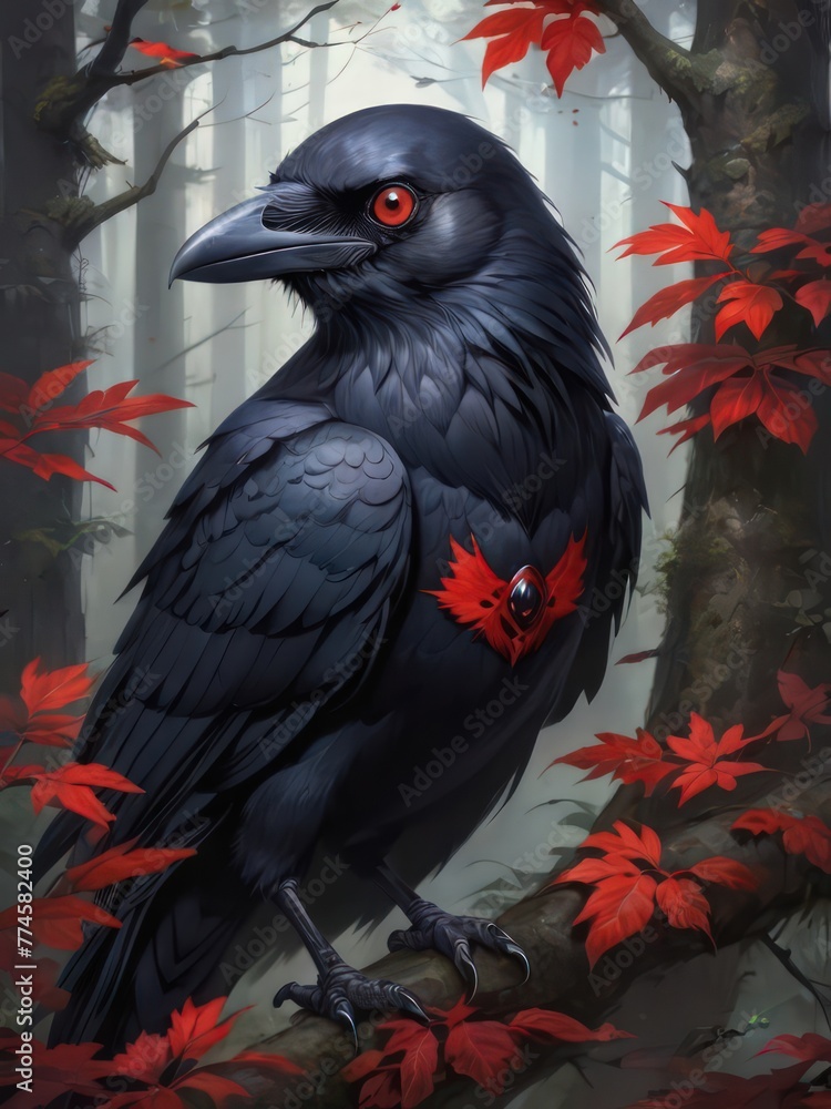 Fototapeta premium raven on a tree