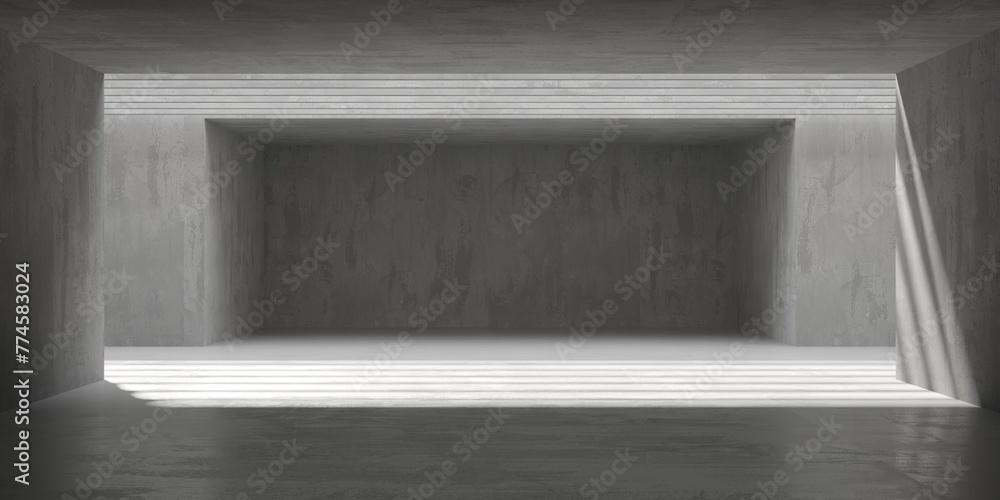 Concrete room with abstract interior. Open space. Industrial background template Concrete room with abstract interior. Open space. Industrial background template