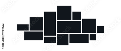 Mood board or photo image template. Black mosaic collage art grid arrangement. Picture frame composition. portfolio. Wall gallery layout design concept for presentation, poster, mockup. Vector