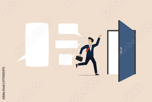 Resigning, leaving the job, resigning businessman employee will leave the door with interview conversation.