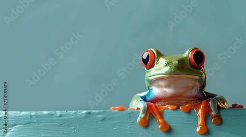 Playful frog illustration with minimalist background.