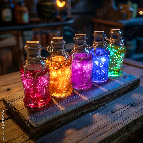 A 3D magical marketplace where the goods for sale include laughter bottled in luminous, shifting colors, and every transaction is sealed with a joke, lighting up the stalls