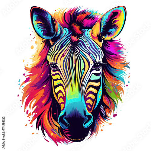 Colorful zebra head on white background on white background. Wild Animals. Illustration  Generative AI.