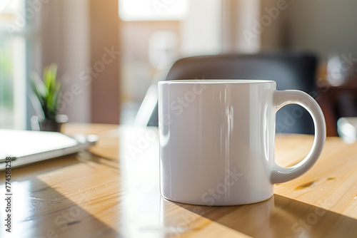 Workday Start: Ceramic Mug on Office Desk