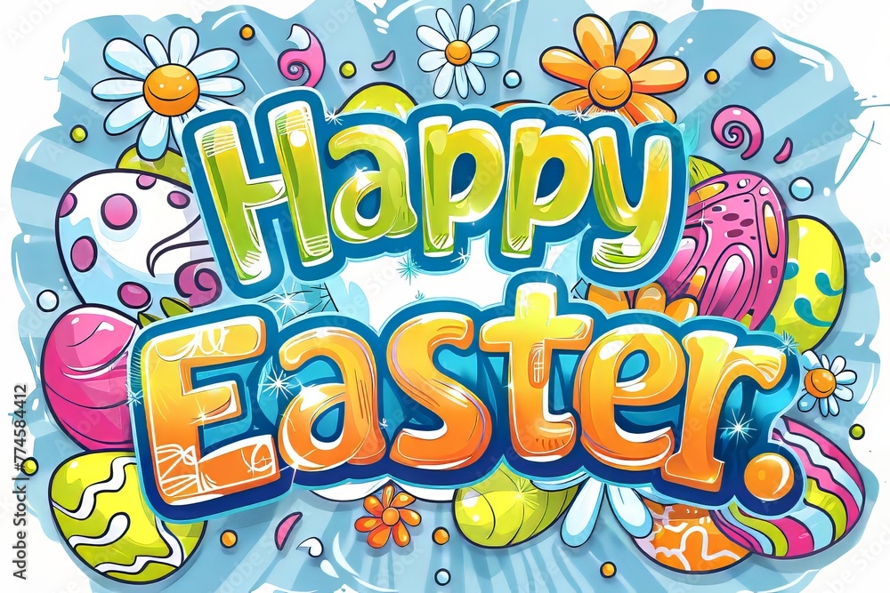 Obraz premium Easter Greetings: cute clip art with phrases like 
