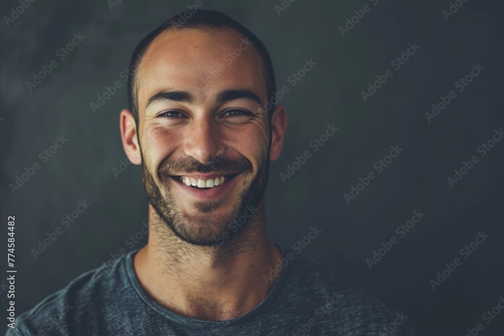 Portrait of a handsome young man smiling at the camera over dark background Portrait of a handsome young man smiling at the camera over dark background