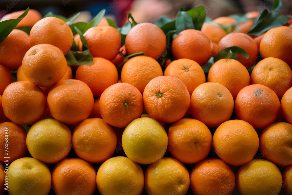 Picture Fresh orange fruits displayed for sale at local market