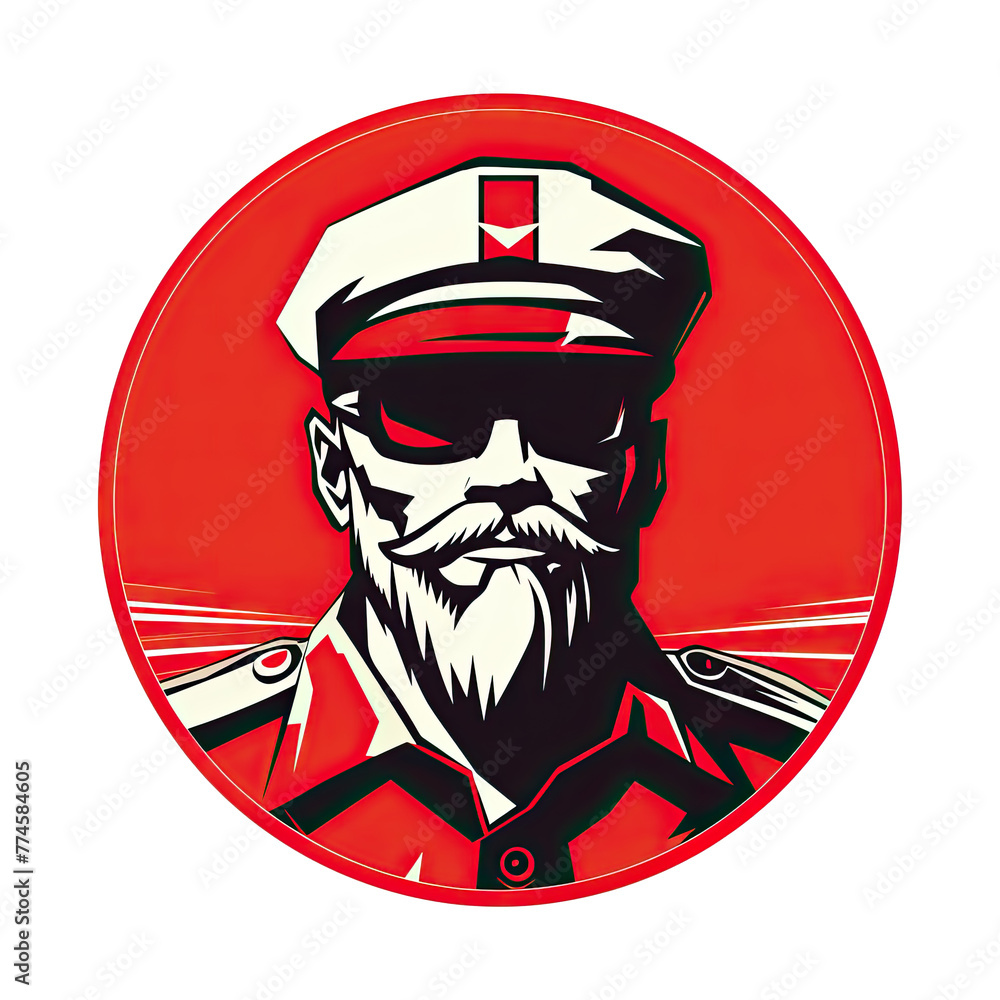 A logo of a senior soldier with a red background - obrazy, fototapety, plakaty 
