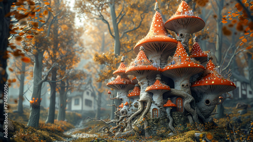 A 3D-rendered festival in an enchanted forest where trees tell jokes and rivers giggle, attended by mythical creatures wearing absurdly oversized hats