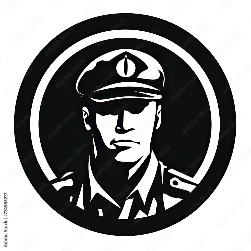 A logo of a soldier in black and white style - obrazy, fototapety, plakaty 