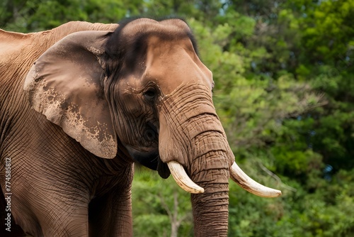 Portrait of an adult Asian elephant with white tusks