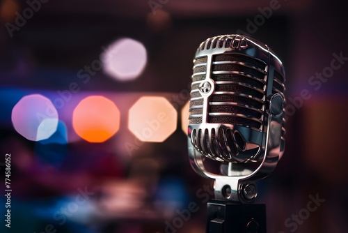 Professional microphone highlighted against a blurred background, perfect for wallpaper photo