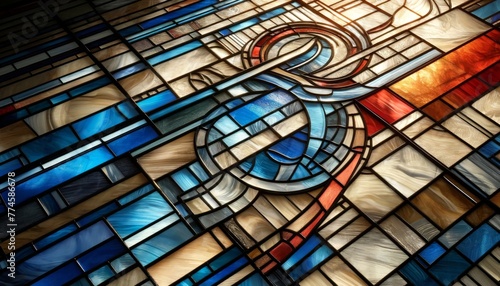 Create a 16_9 image of a close-up view of a stained glass artwork.