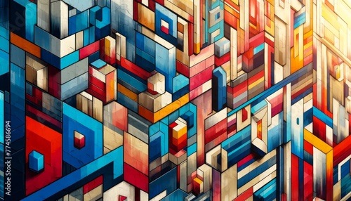 Create a detailed 16_9 image of a close-up of a colorful abstract mural on an urban street wall. photo