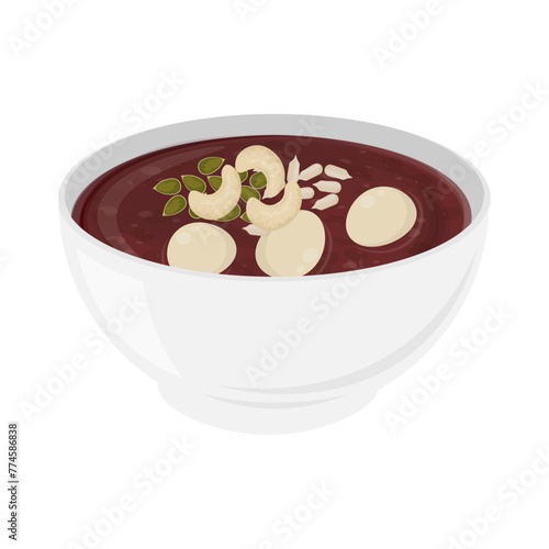 Vector illustration logo korean Red Bean Porridge patjuk on a bowl 