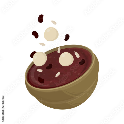 Vector illustration Logo of levitation Korean traditional porridge patjuk
