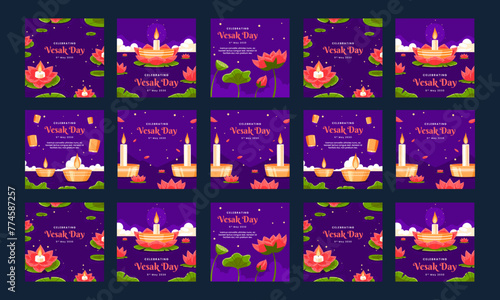 happy vesak day vector illustration flat design set