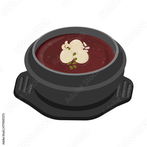 Vector illustration logo korean Red Bean Porridge patjuk with rice cake on a ttukbaegi