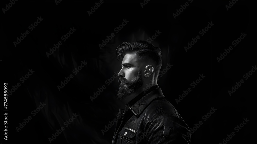 Fototapeta premium Bearded Man With Dark Smoke Texture Background Portrait Photography (Generative AI)