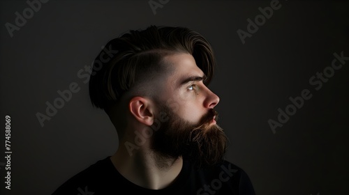 Bearded Man With Dark Smoke Texture Background Portrait Photography (Generative AI) photo