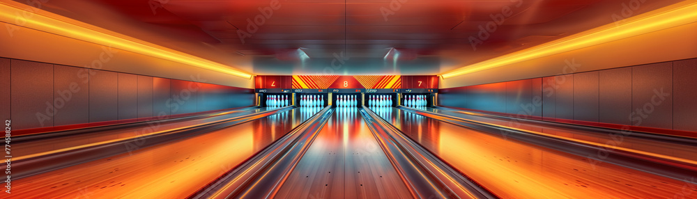 Retro bowling alley with vintage lanes and a classic snack barup32K HD