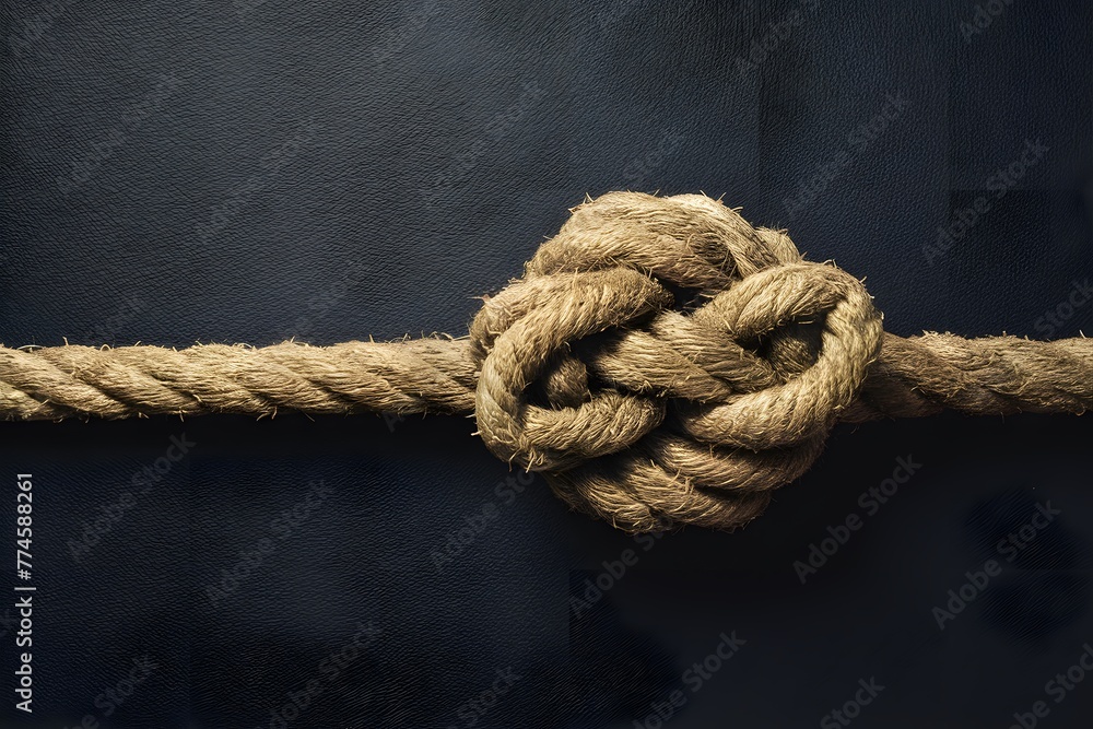 Rope knot on dark background, textured rope detail photo Rope knot on dark background, textured rope detail photo