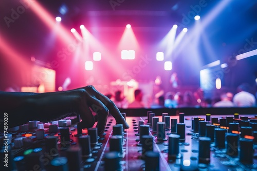shot Electric mixer sliding knob illuminates nightclub stage, vibrant nightlife photo